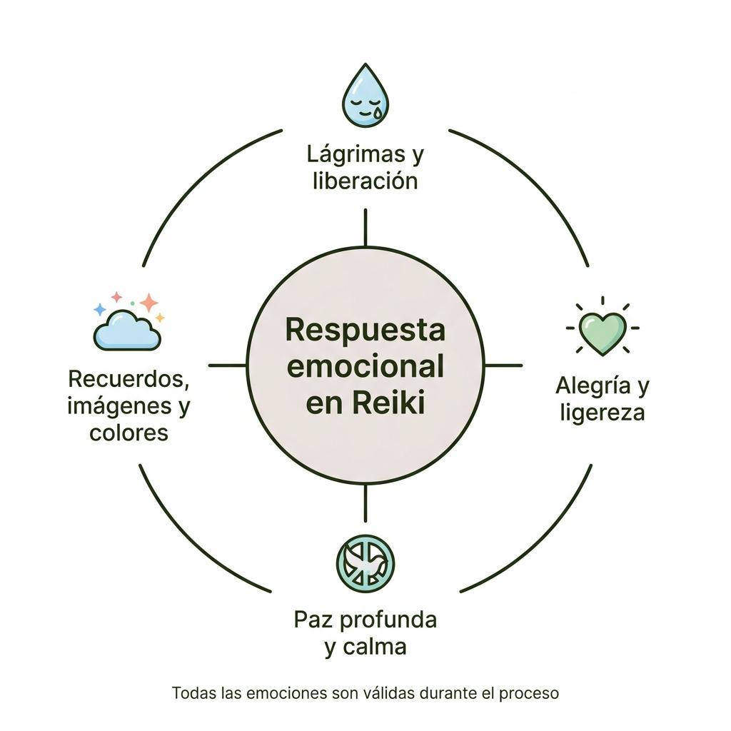 Diagrama circular que muestra diferentes tipos de respuestas emocionales durante una sesión de Reiki.
